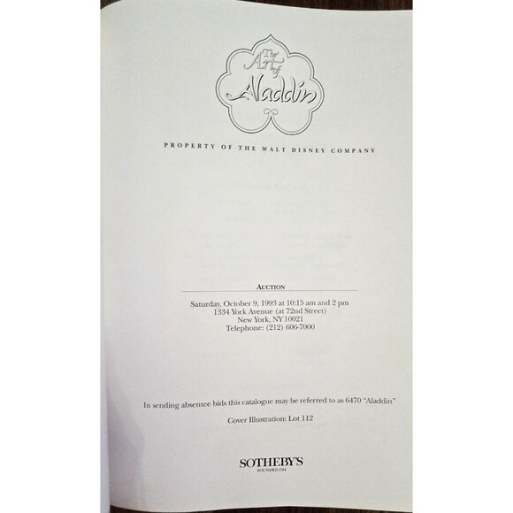 The Art Of Aladdin Sotheby's Auction Catalog October 9 1993 Disney Memorabilia - Picture 6 of 11